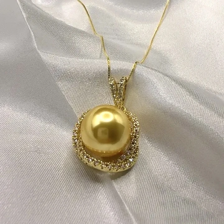链子925银 南洋金色玫瑰花吊坠项链镶嵌款锁骨链毛衣链亮面光珠