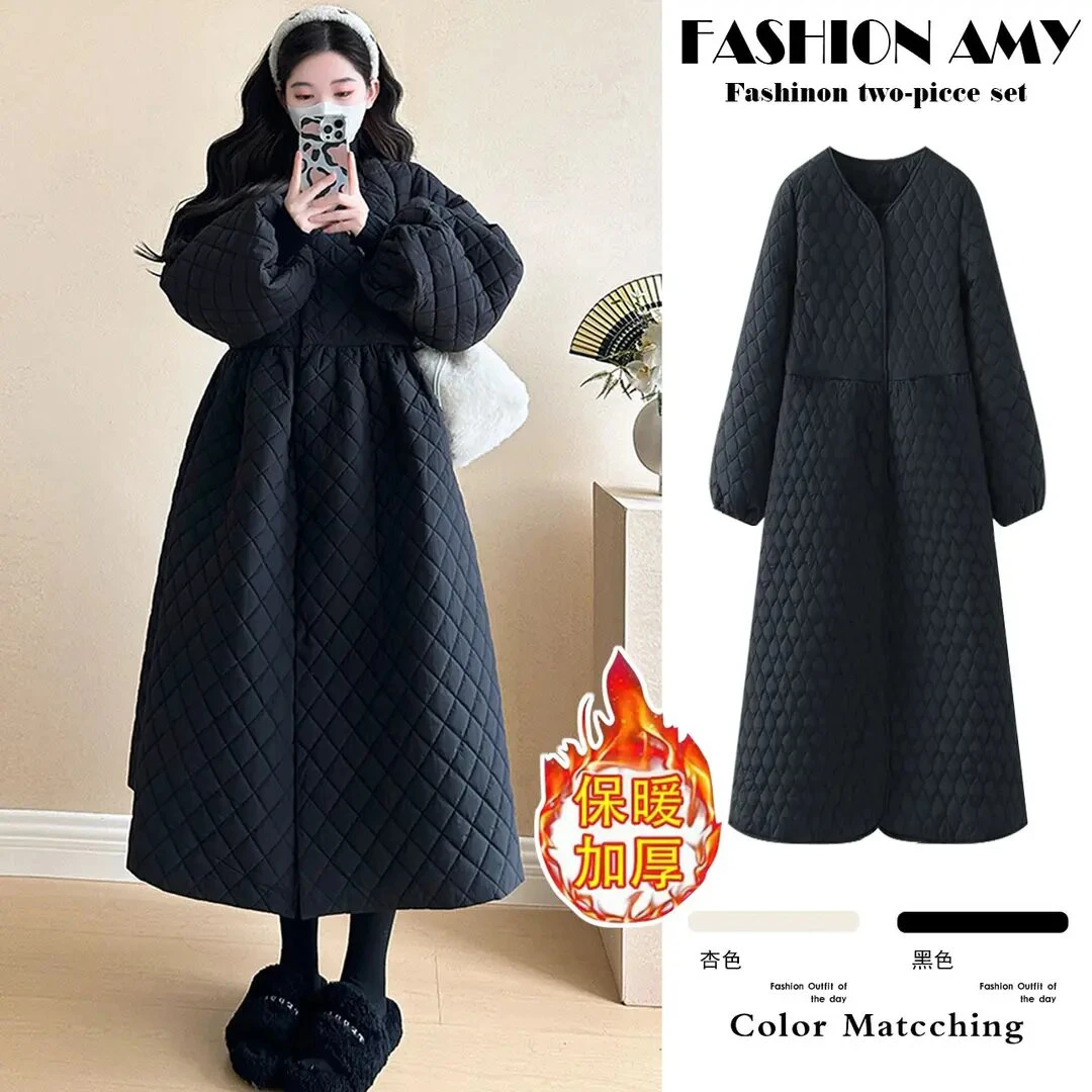 孕妇装秋冬新款时尚韩版气质高级感显瘦百搭泡泡袖连衣裙棉服外套