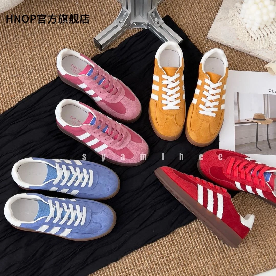 草莓熊粉色德训鞋女ins潮2025夏季新款复古阿甘鞋平底休闲运动鞋