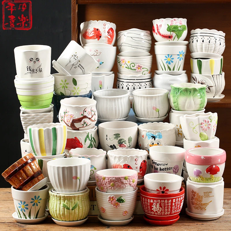 多肉花盆陶瓷花盆家用陶瓷花大口径北欧风格盆栽发财树绿箩君子兰