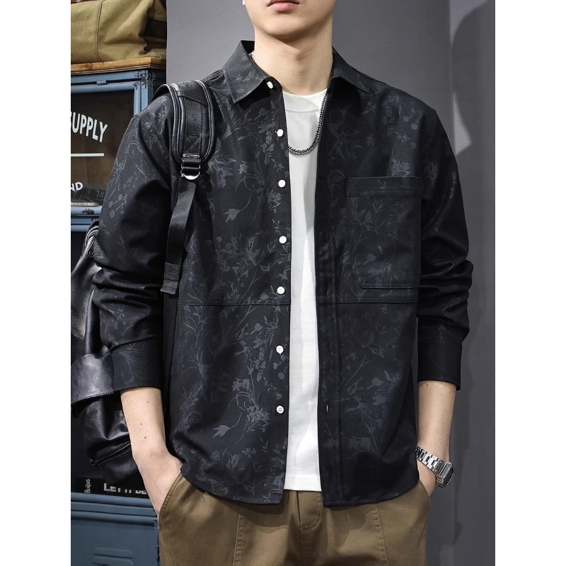工装衬衫外套男2025秋季新款美式开衫高街痞帅提花衬衣长袖薄夹克