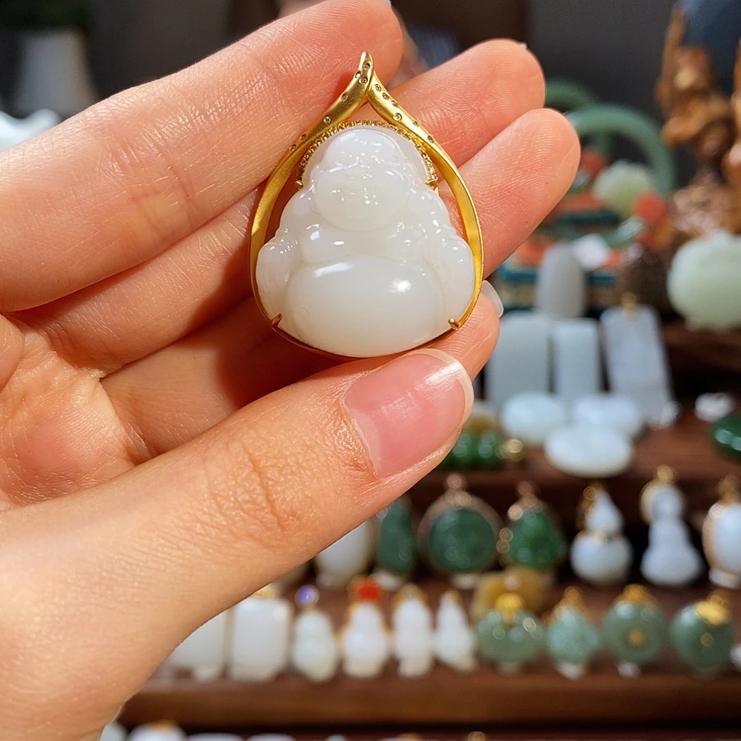 和田玉（白玉）18K金镶嵌吊坠(不含链)无****?