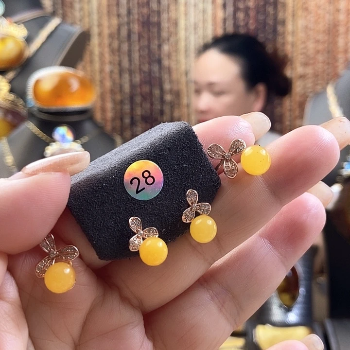 琥珀颈饰银S925镶嵌套装不含链
