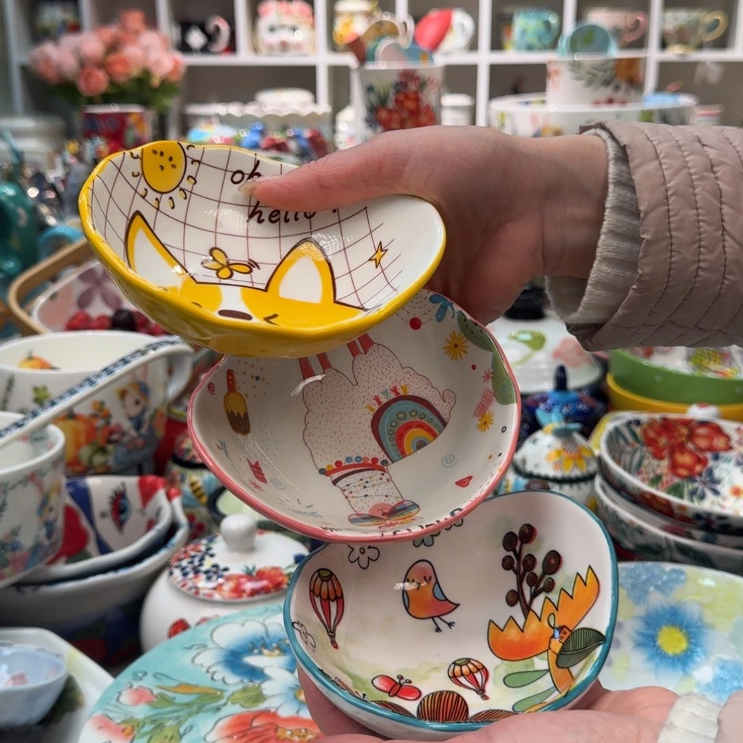 陶瓷手柄卡通料碟3只，看图各一色