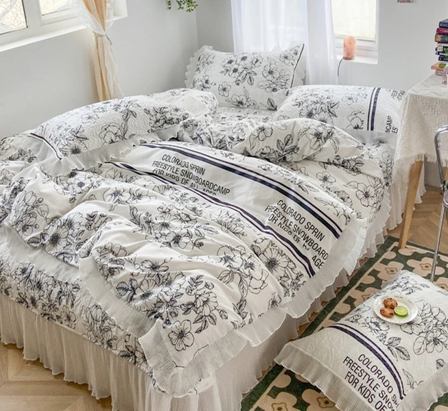 公主风小清新全棉夹棉四季通用床盖款绗缝防滑床盖三件套四件套