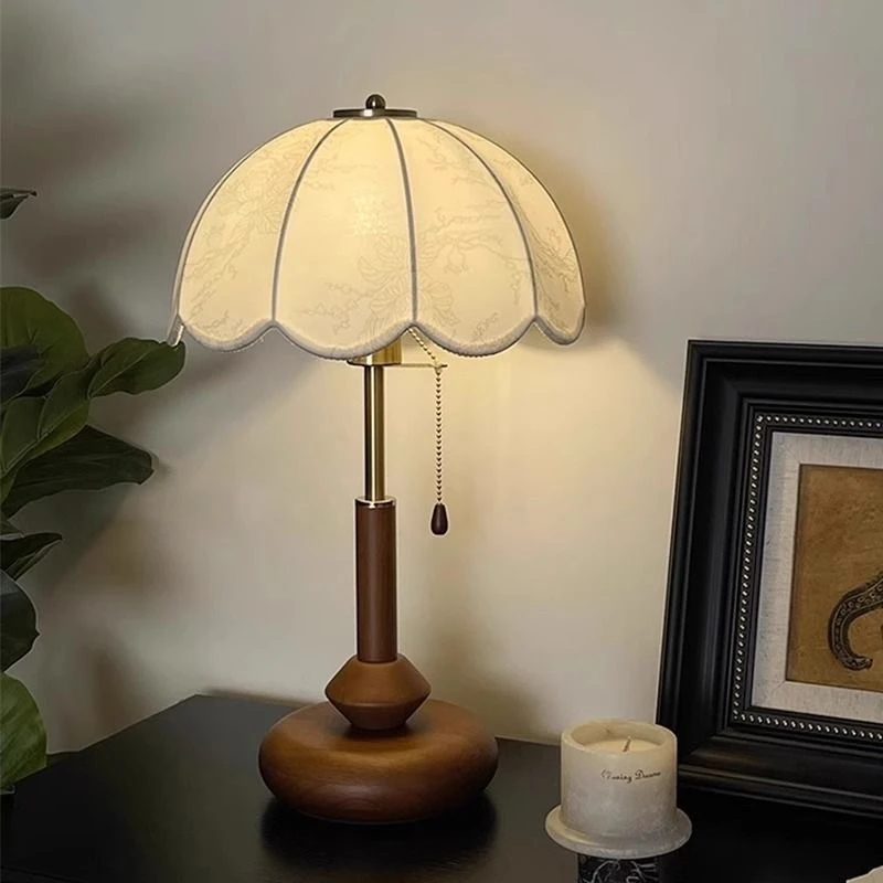 中古风实木印花布艺台灯客厅卧室床头装饰小夜灯民宿酒店书房护眼
