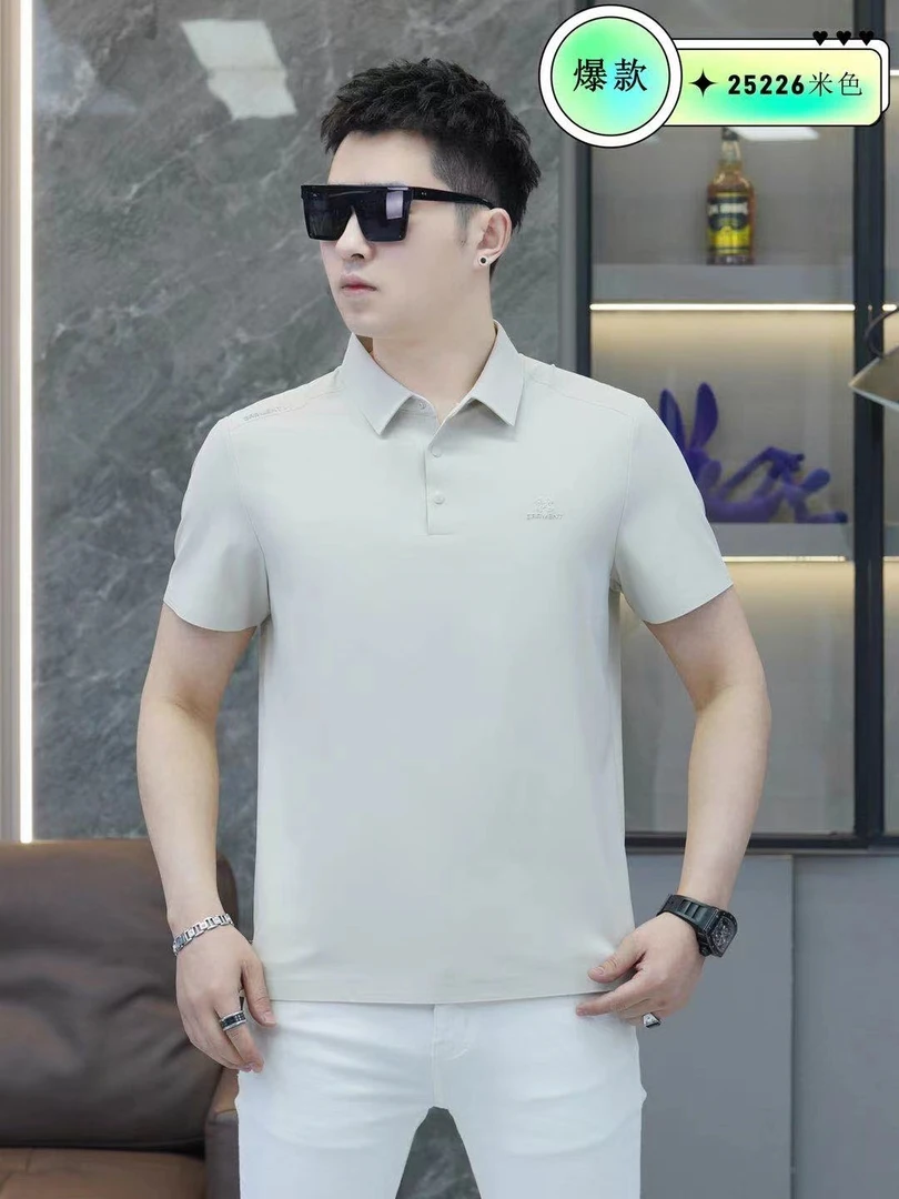 翻领（开叉）夏季纯色免烫短袖薄款米色Polo衫polo高品质
