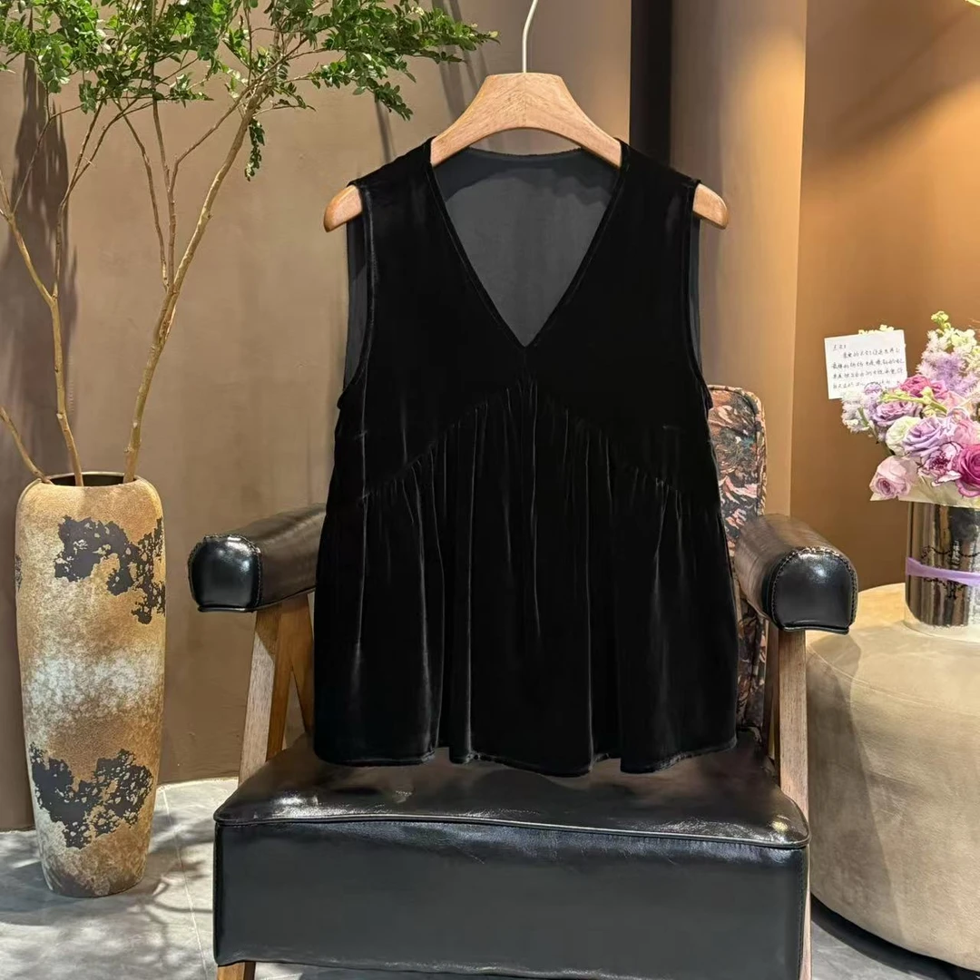 真丝丝绒法式慵懒风背心