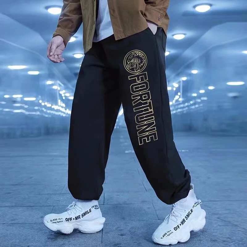欧美大码束脚裤运动卫裤男国潮休闲裤哈伦裤潮流加绒男裤秋季长裤