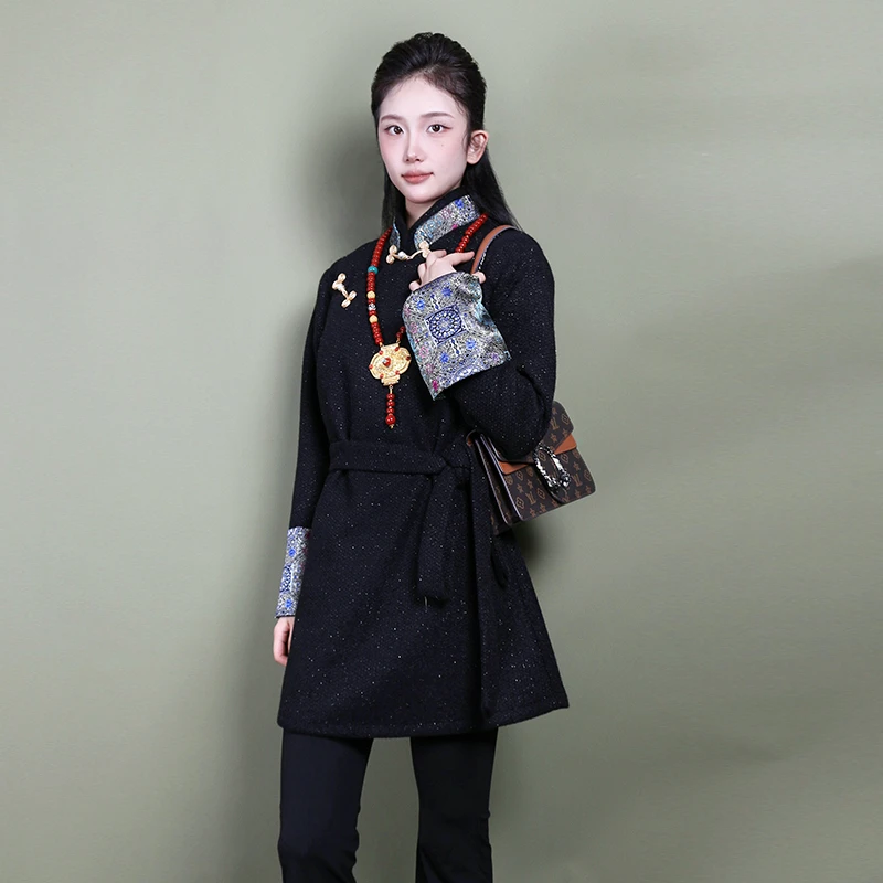 藏服女中长款藏式外套秋季藏装女西藏服民族风女高档藏族服锅庄裙