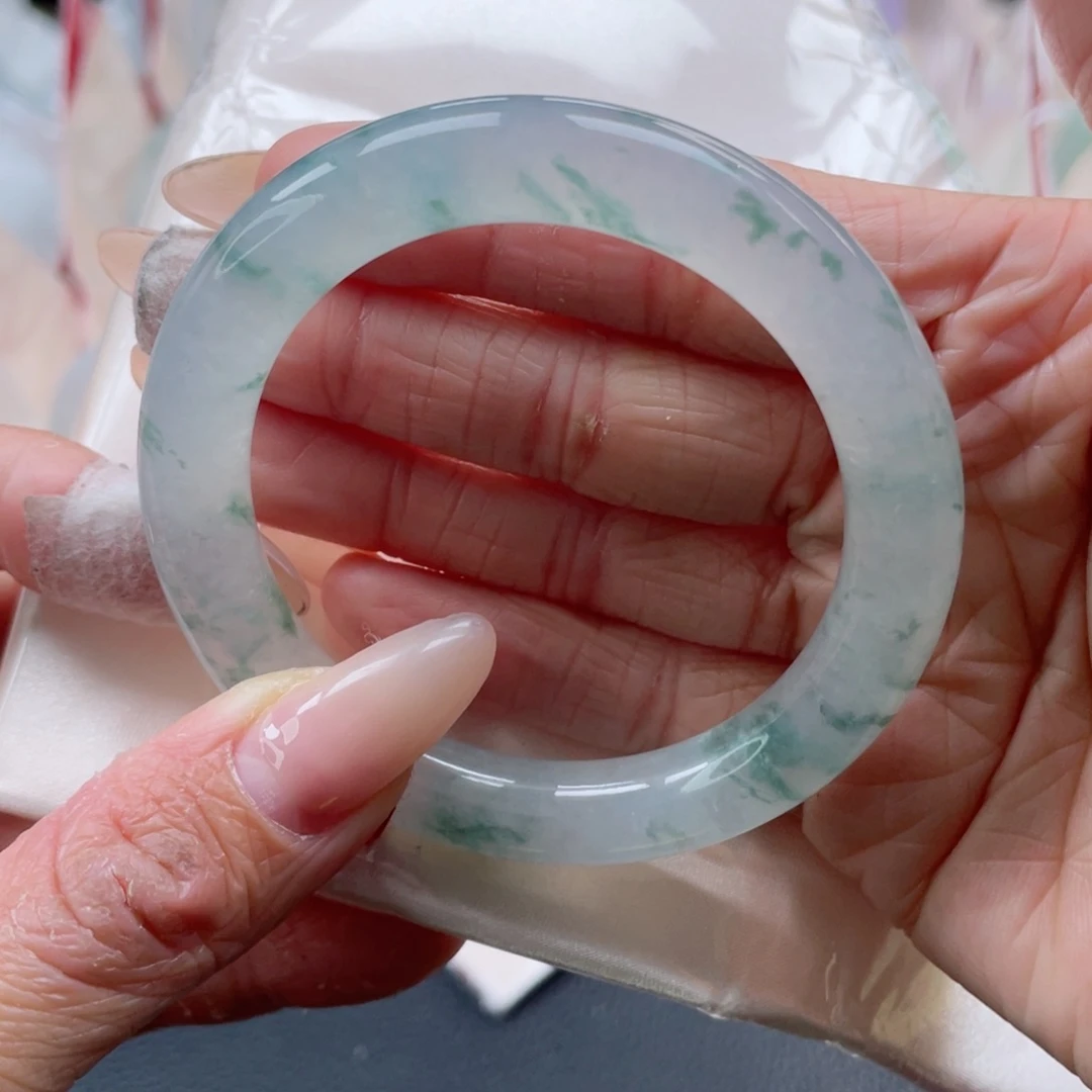 未镶嵌手镯翡翠53.4圈 冰底飘花 “鱼儿水中游” 24号