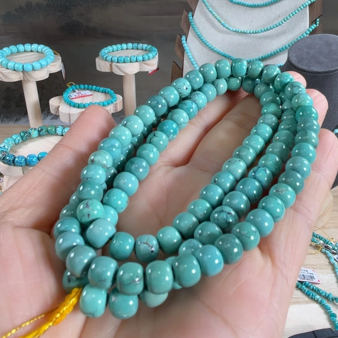 绿松石未镶嵌套链7mm玉化料108