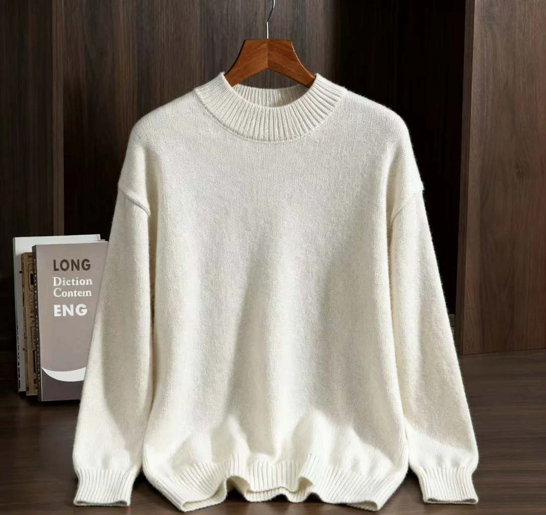 秋冬新款毛衣半高领针织衫长袖宽松打底保暖情侣套头纯色百搭毛衣