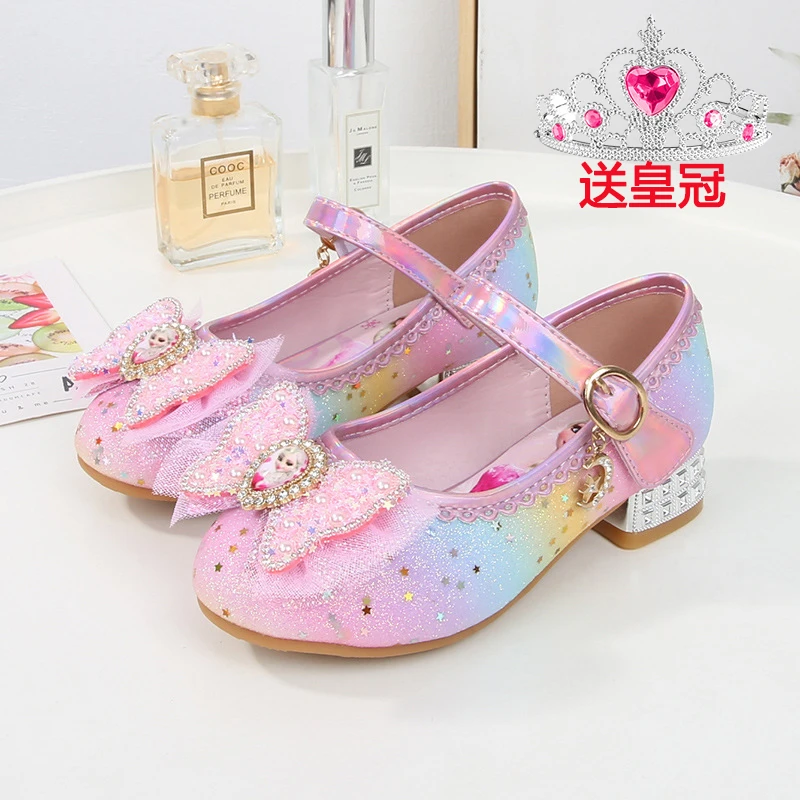 女童春秋单鞋艾莎公主童鞋高跟鞋小女孩水晶鞋时尚宝宝软底表演鞋