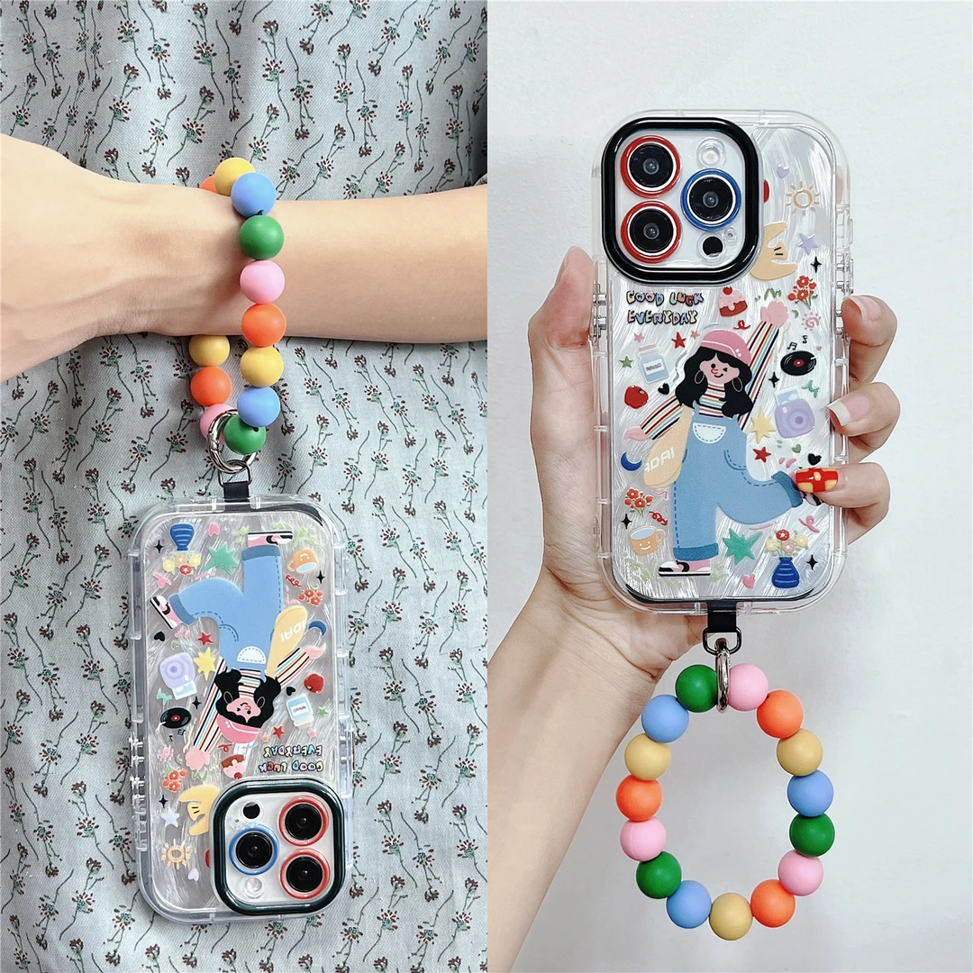 夏天多巴胺涂鸦女孩适用苹果16手拎15圆环华为pura70手机壳mate70