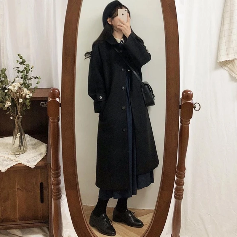 BT毛呢外套女秋冬新款小个子中长款双面呢大衣赫本风韩系YR-N6