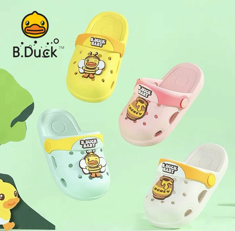 B.Duck小黄鸭拖鞋女宝小童防滑软底居家男童女童夏季花园鞋洞洞鞋