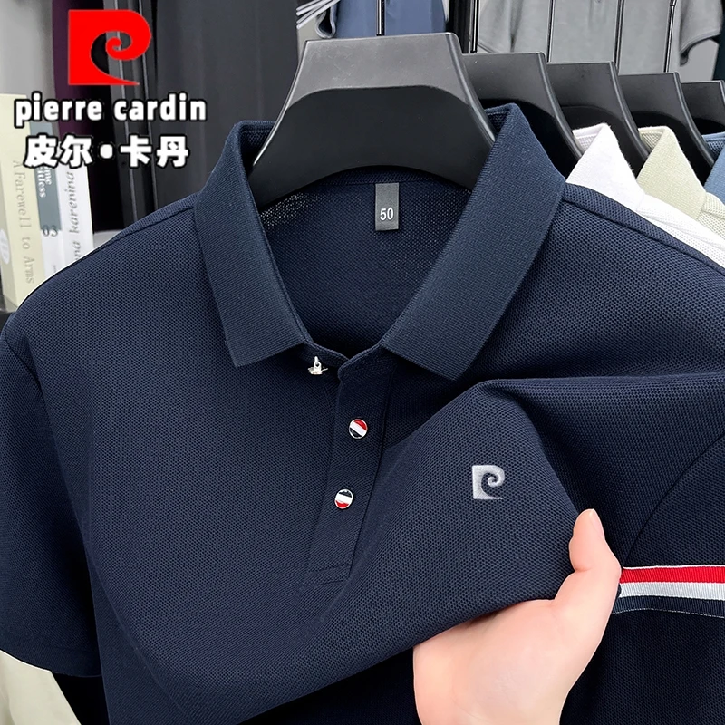 皮尔卡丹100%纯棉短袖t恤男士薄款宽松纯色商务休闲翻领polo衫潮
