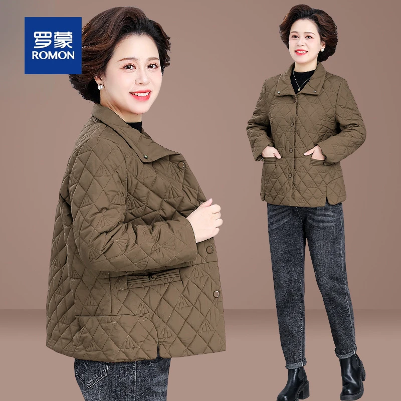 罗蒙妈妈秋冬外套2025新款洋气轻薄棉服中老年女秋冬夹棉小棉袄