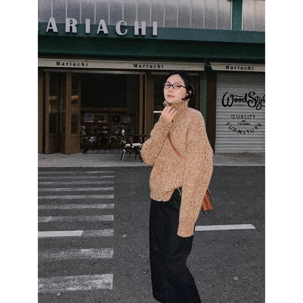 双拉链彩色花纱绵羊毛肌理感洋气休闲针织开衫毛衫Z6953