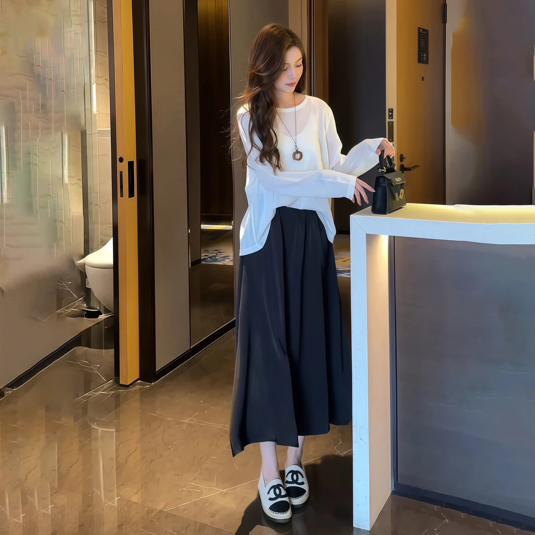 减龄美背针织上衣高腰半身裙显瘦垂坠两件套春夏穿搭