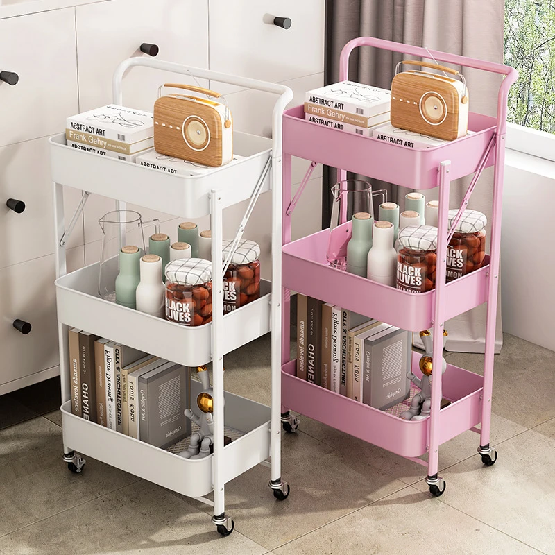 折叠多层收纳小推车零食架床头夹缝置物架厨房卫生间移动储物架子