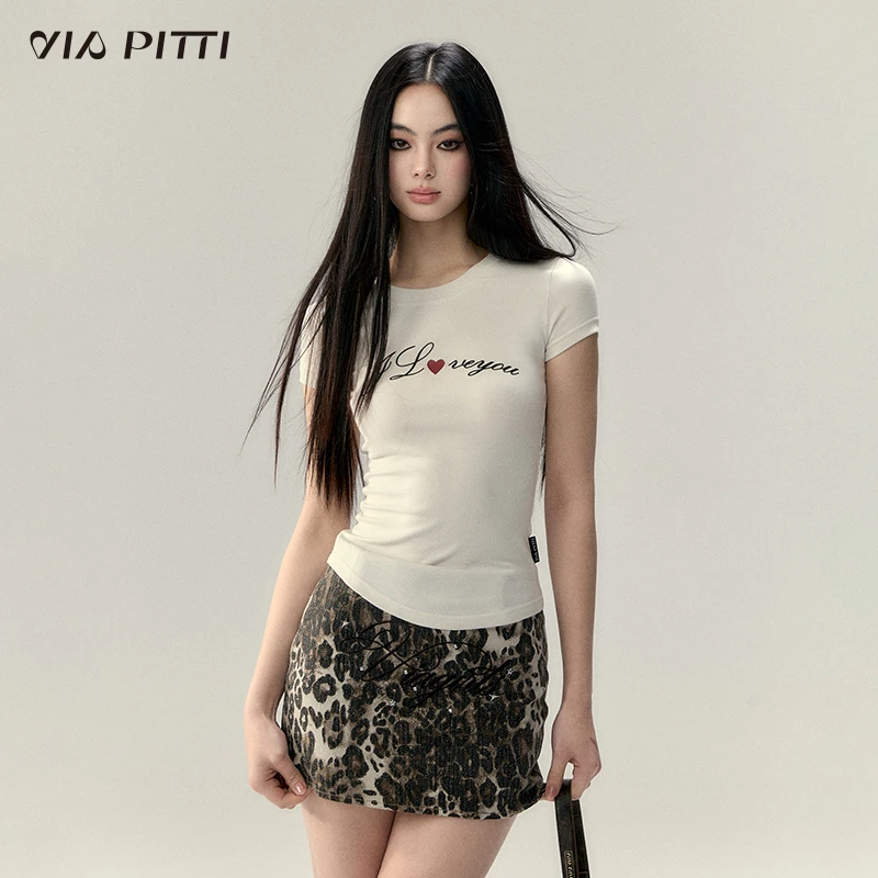 ViaPitti【官方专属】】情人节字母基础百搭修身短袖T VIAATP072