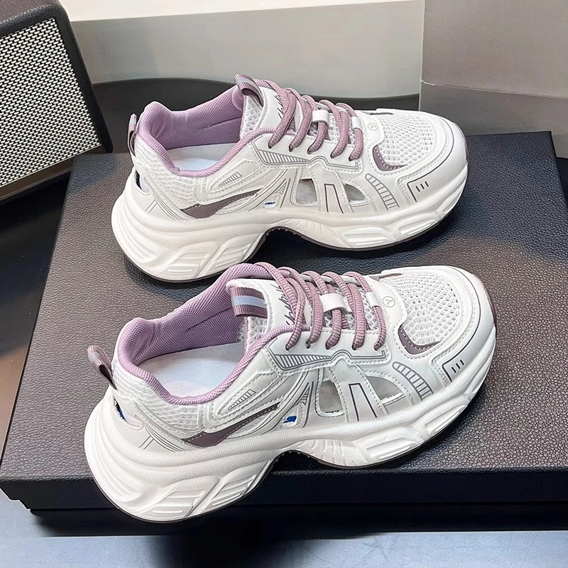 厚底超火镂空老爹鞋女2025新款夏季多巴胺透气网面百搭休闲运动鞋