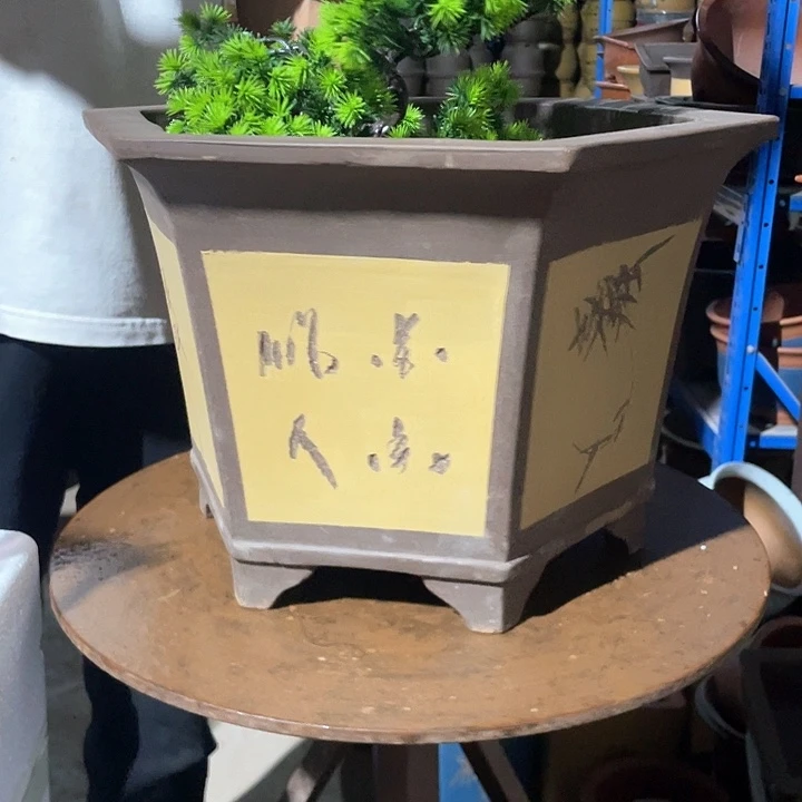 40黄色六方花盆花盆