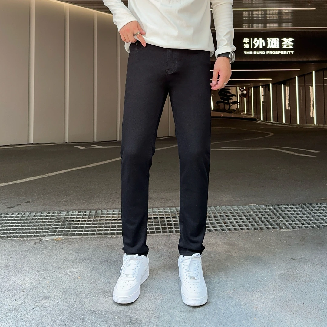 早秋黑色直筒牛仔裤男百搭板正商务长裤网红潮牌舒适小脚牛仔长裤