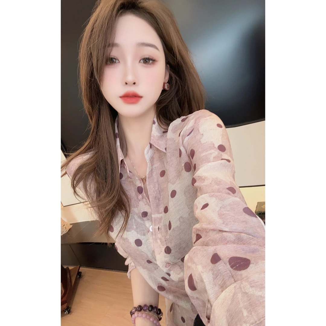 【陈陈服饰】港风气质设计感波点小衫女人味扎染长袖衬衫25101805