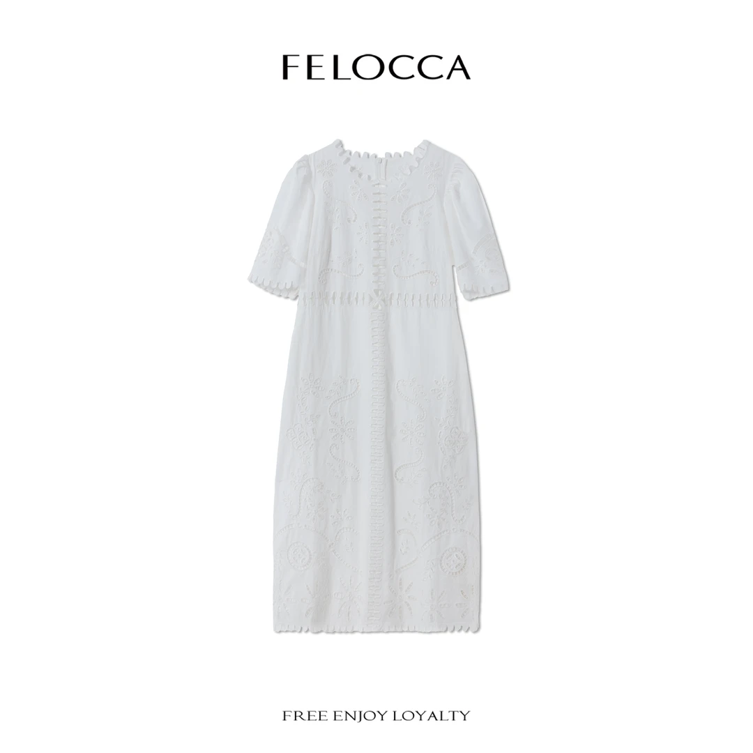 NO退NO换【FELOCCA】浪漫齿轮边镂空长裙短袖露腰连衣裙NYN-4478