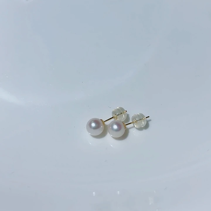 18K金镶嵌淡水珍珠耳饰6-7