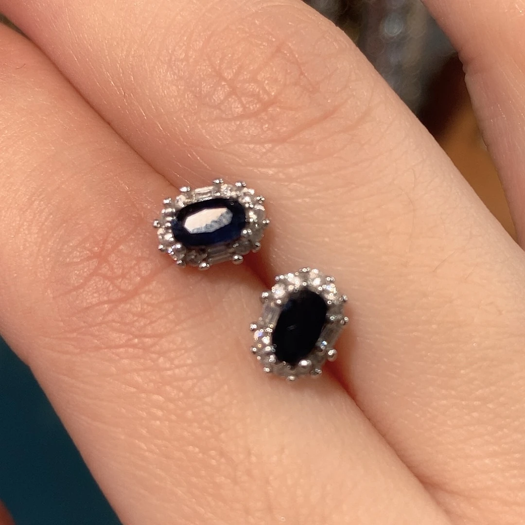 蓝宝石耳饰银S925镶嵌