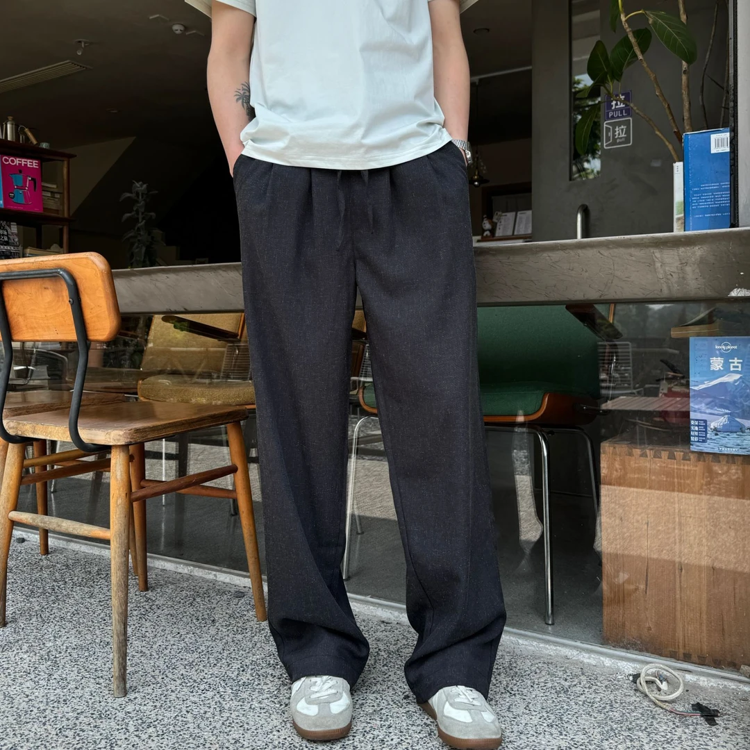 GP2 2025SS亚麻老钱风直筒裤男春夏质感松紧腰休闲宽松垂感长裤
