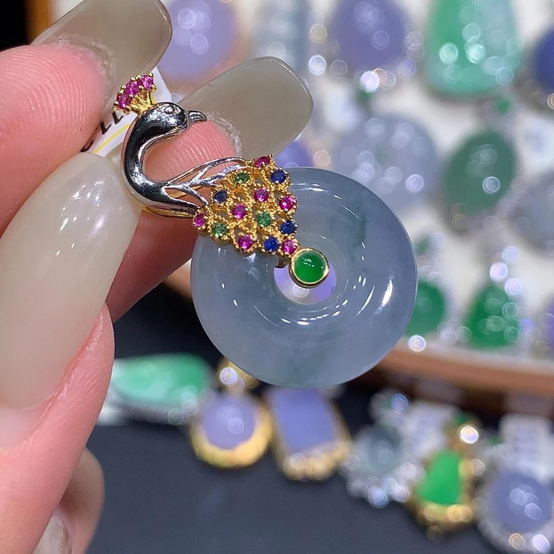 翡翠18K金镶嵌吊坠(不含链)