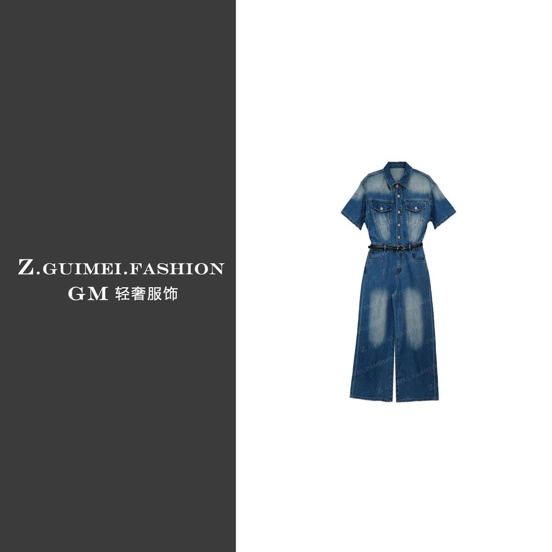 【肆姐高定】短袖牛仔工装连体裤X2595