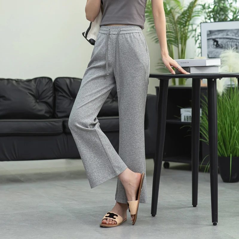 灰色微喇卫裤九分裤女夏季薄款裤子小个子显瘦休闲运动裤女喇叭裤