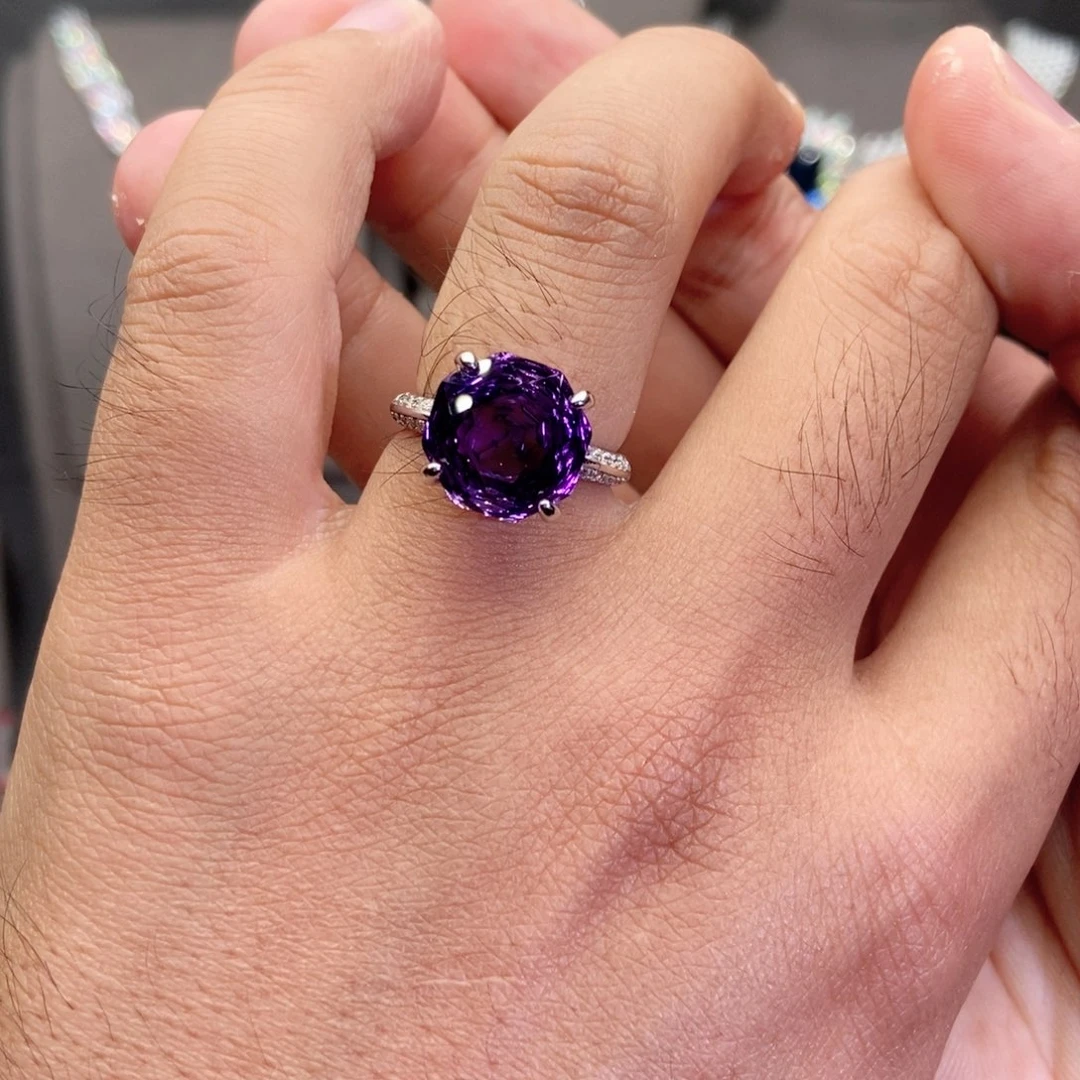 水晶戒指银S925镶嵌丩