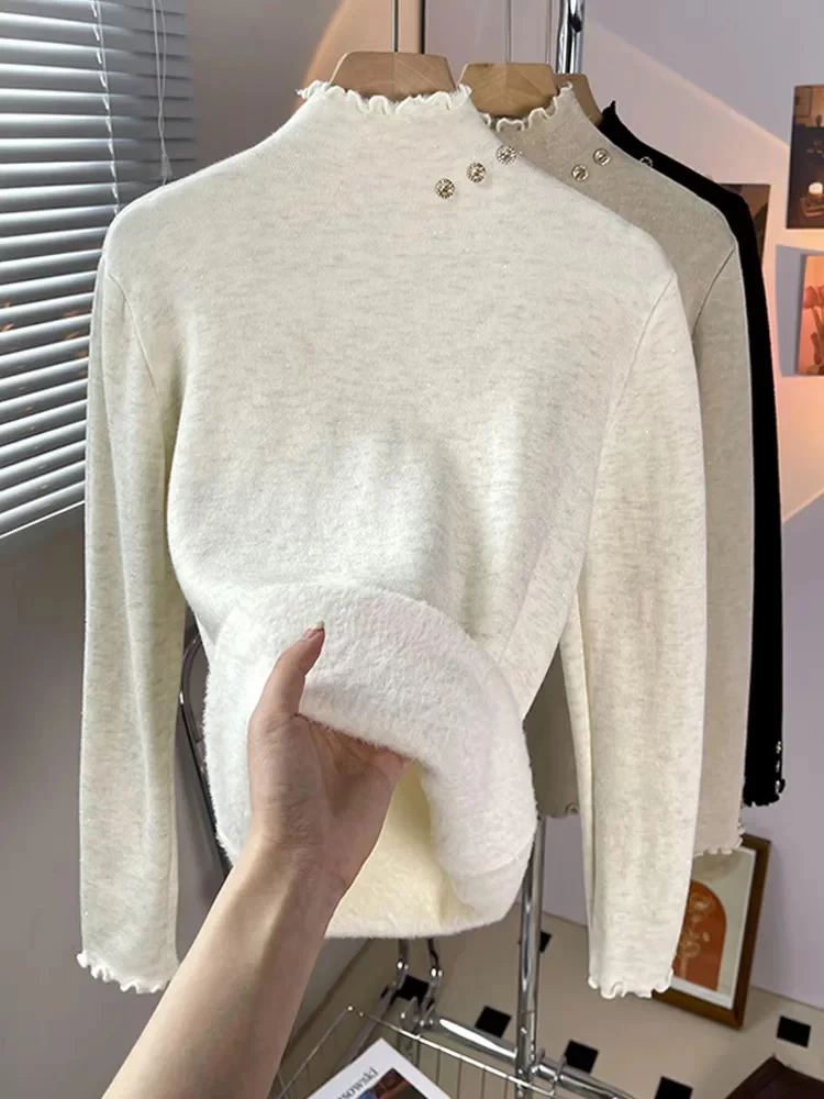 订珠木耳边加绒加厚百搭毛衣120