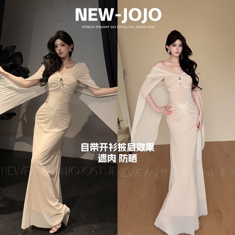 G4/C650 0929【JOJO】【送运费险】氛围感纯欲披肩抹胸气质修身连衣裙