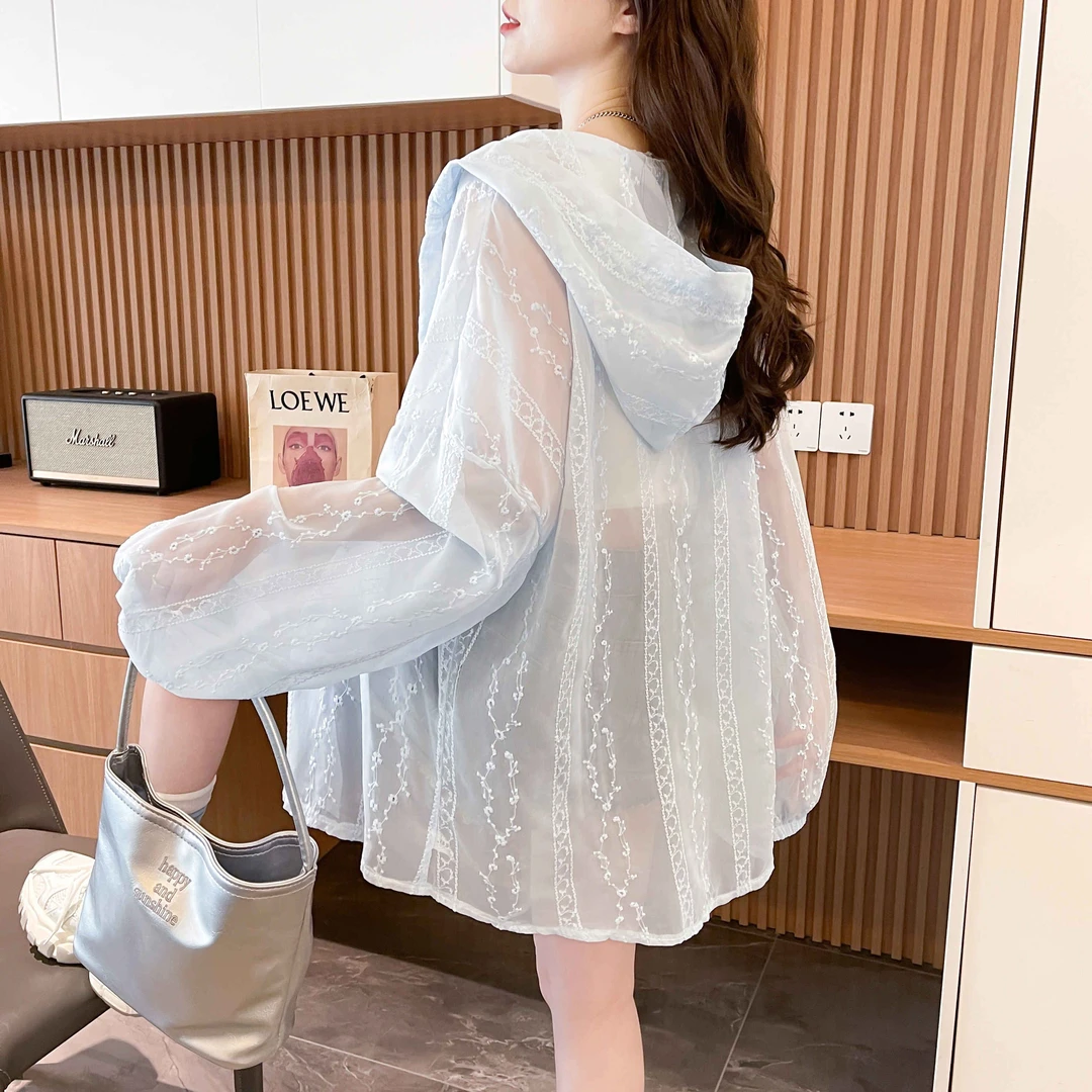 防晒衣女款夏季蕾丝新款时尚防紫外线开衫防晒服宽松透气防晒衫女