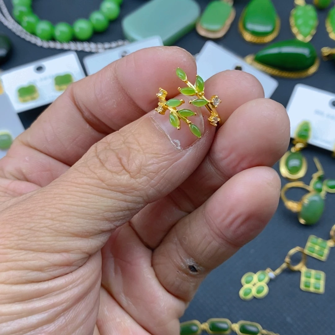 和田玉（碧玉）戒指银S925镀金镶嵌