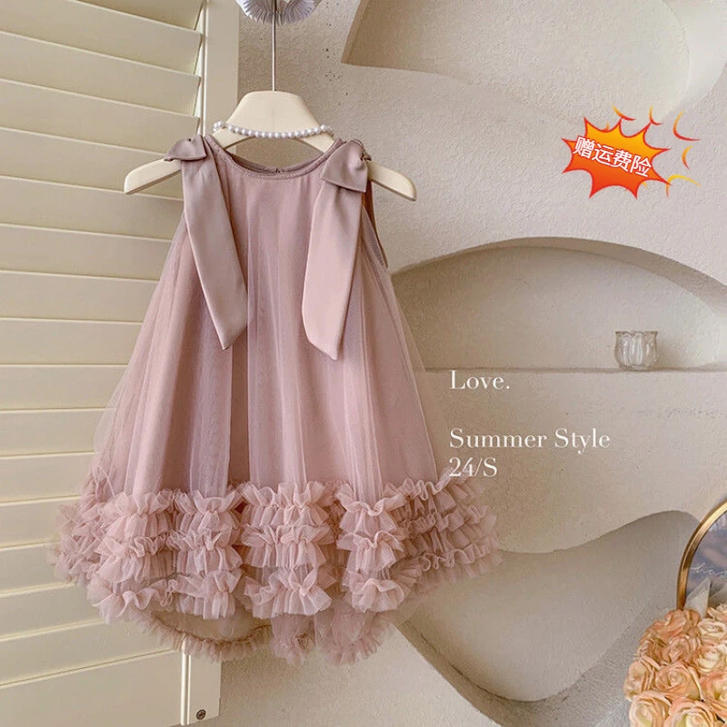 新品巴拉巴拉夏日新款女童公主裙可爱无袖网纱礼服宝宝洋气连衣裙