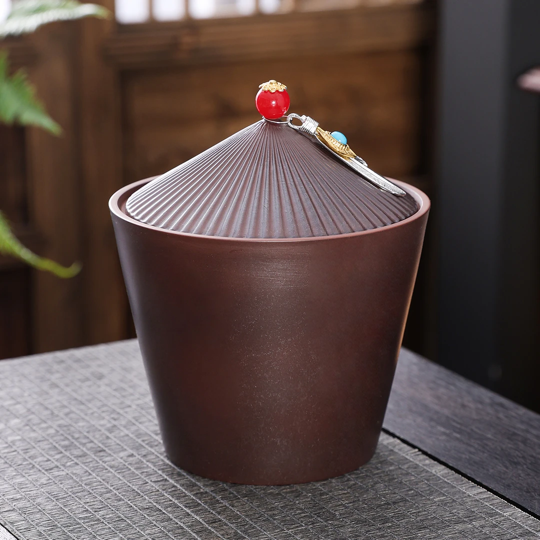 高档紫陶鸿运当头茶渣缸带盖云南大容量废水桶中式复古茶杯洗茶道