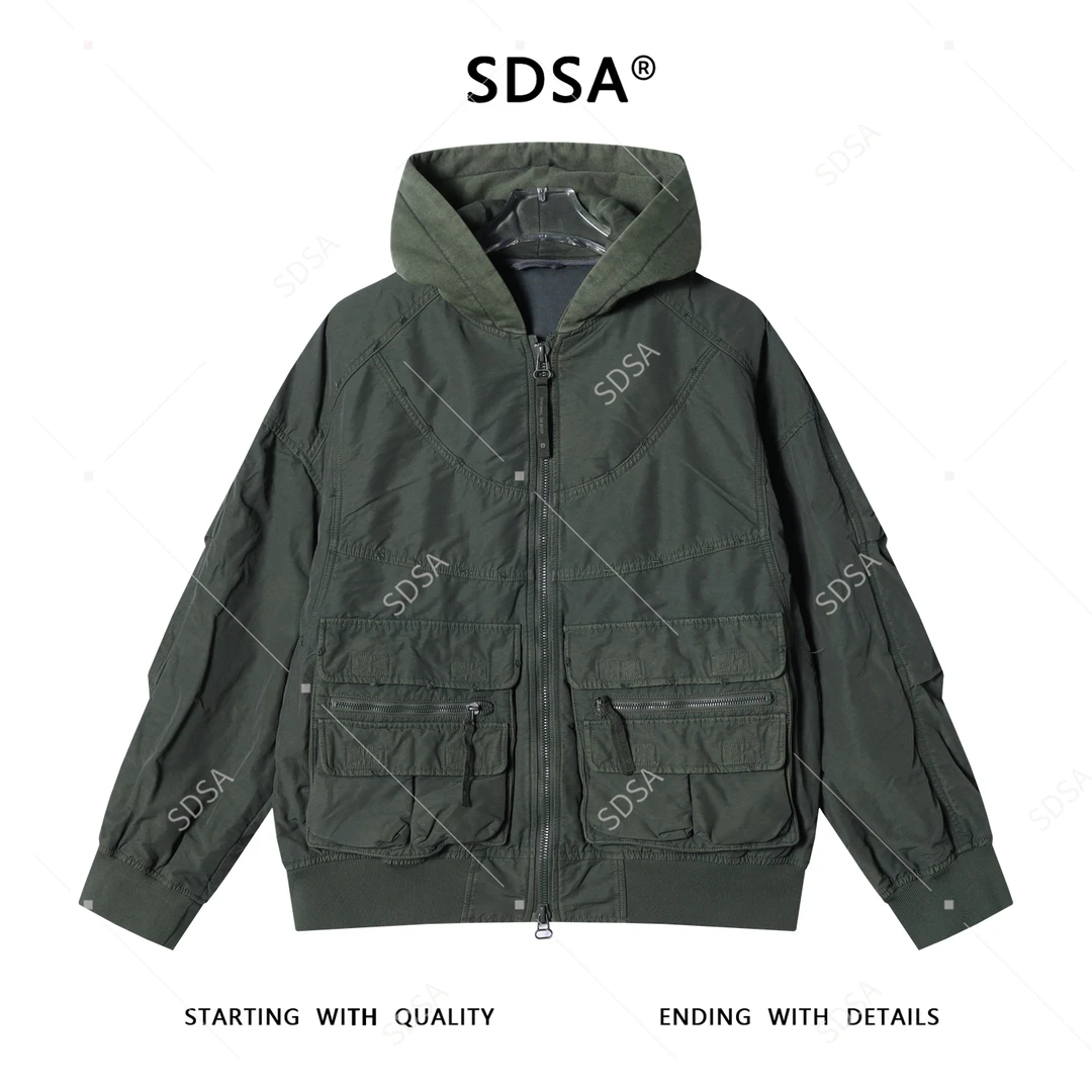 SDSA男士秋冬新款痞帅男装复古工装拉链连帽夹克外套宽松重工百搭