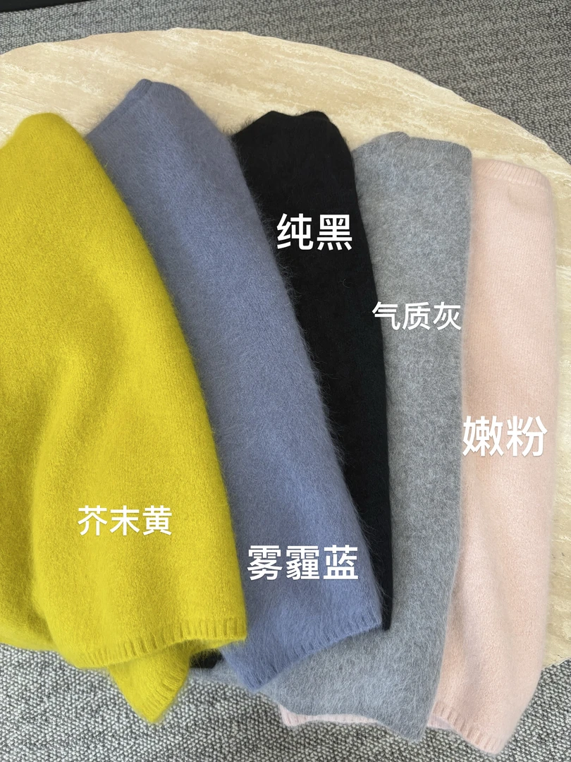 冬季兔毛针织衫针织纯色套头圆领韩版慵懒风圆领秋季气质百搭洋气
