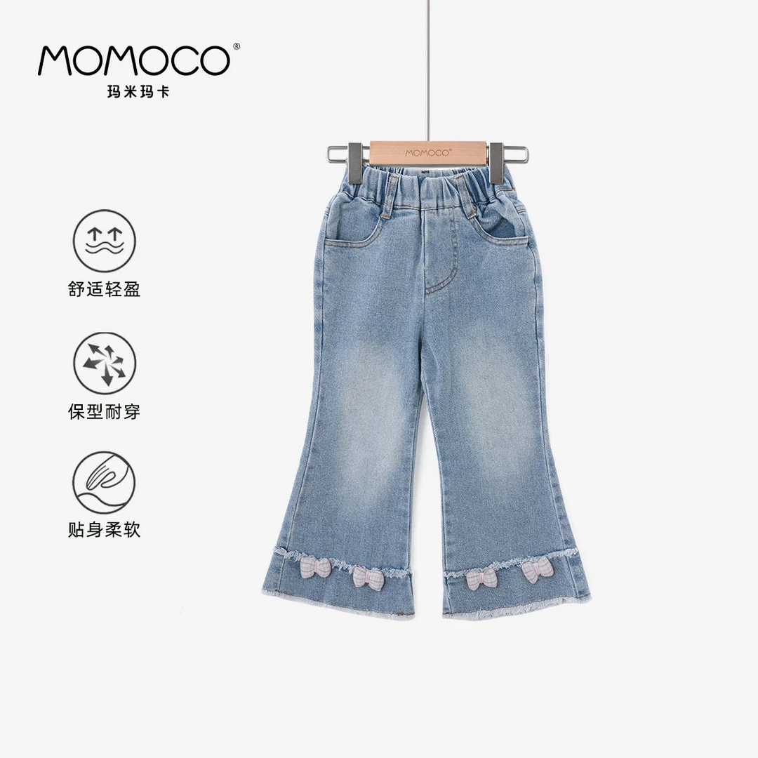 MOMOCO春秋季欧若风女童新款时尚蝴蝶结牛仔裤77580350008