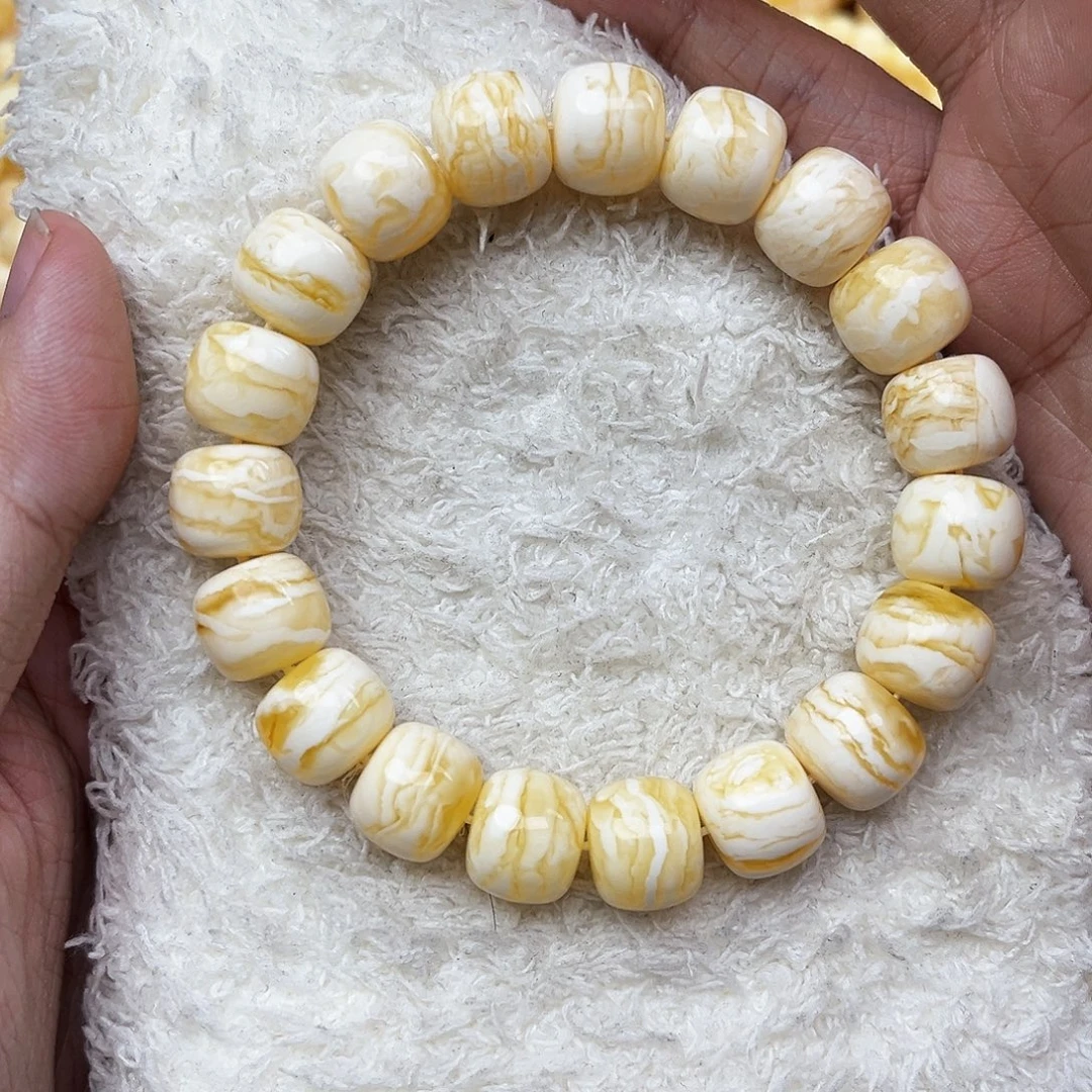 蜜蜡未镶嵌手链金丝瓷白虎皮13mm