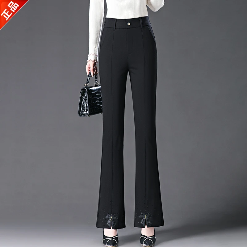 正品2025夏季薄款刺绣新款女显瘦高腰高品质休闲西装微喇叭裤爆款